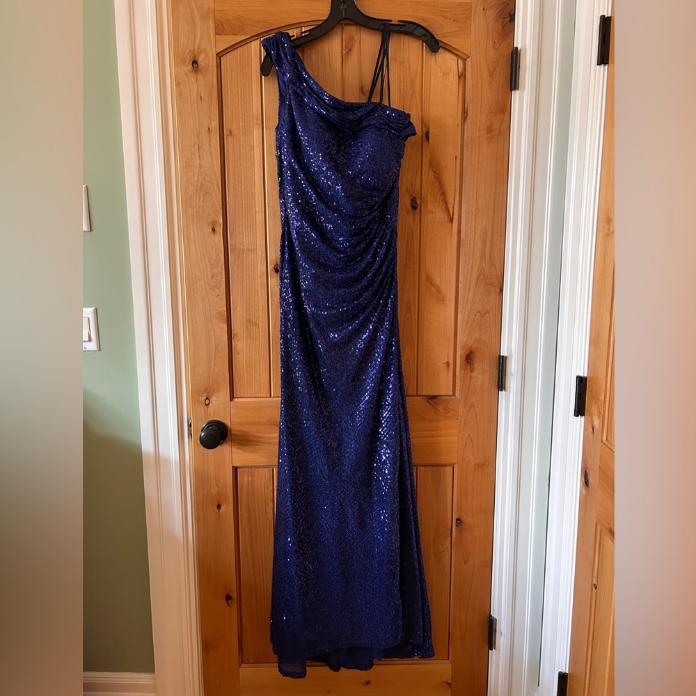 La Femme One-Shoulder Sequin Gown NWT